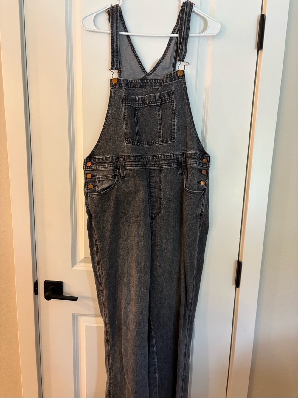 Universal Thread Charcoal Black Washed Denim Overalls with Brass Hardware